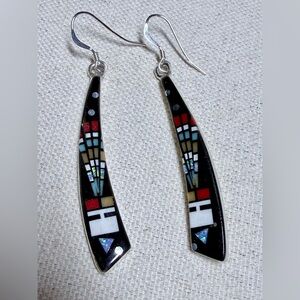Multicolor Native inlay Dangle sterling silver Earrings